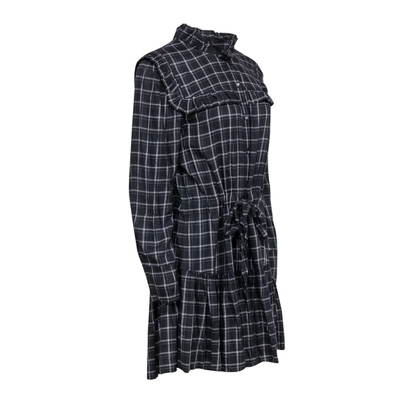 Rebecca Taylor La Vie Drapey Black Plaid Ruffle Long Sleeve Dress - Picture 10 of 16